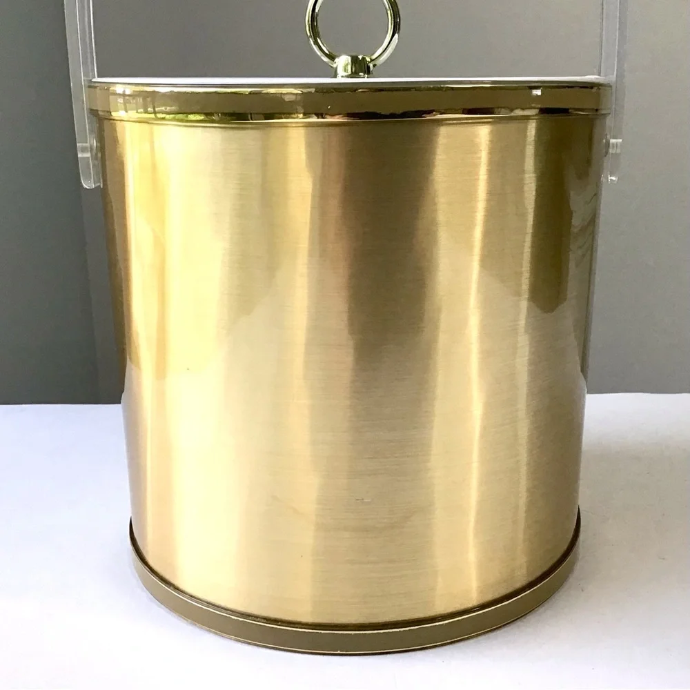Vintage Drulane Ice Bucket Gold with Clear Handle & Lid 1980s Towle Co USA Made